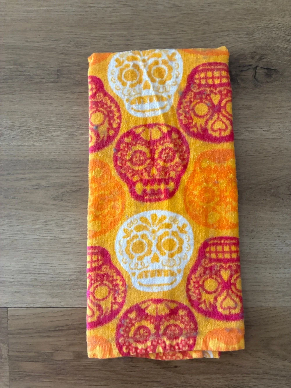 Day of the Dead Sugar Skull Cotton Hand Towels Set of 2 Halloween Fall EUC